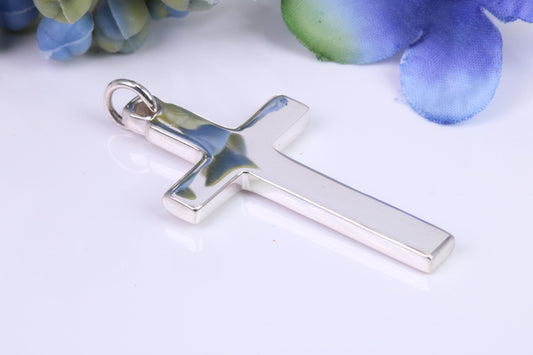 38 mm Long Plain Polished Silver Cross, Made From Solid Cast Silver