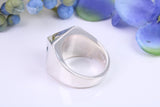 Blue Sapphire set Small and heavy Pyramid ring, made from solid cast silver, British Hallmarked