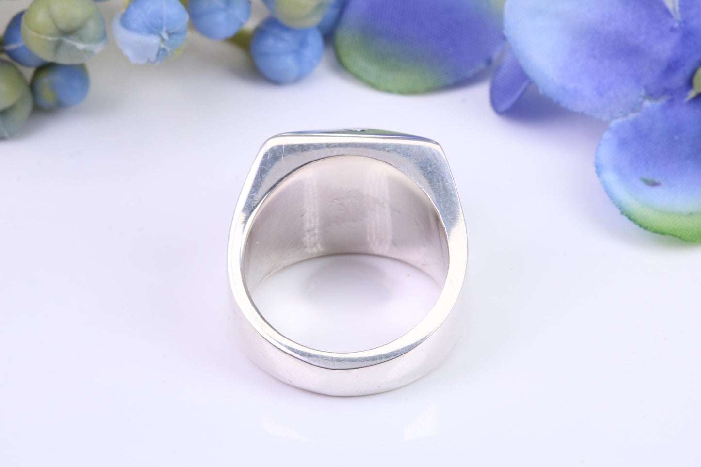 Blue Sapphire set Small and heavy Pyramid ring, made from solid cast silver, British Hallmarked