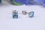 5 mm Round Blue Topaz Cubic Zirconia set Stud Earrings, Made from Solid Cast Sterling Silver