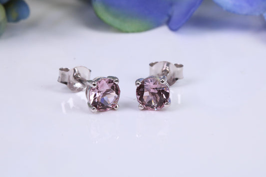 5 mm Round Light Amethyst Cubic Zirconia set Stud Earrings, Made from Solid Cast Sterling Silver