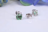 5 mm Round Peridot Green Cubic Zirconia set Stud Earrings, Made from Solid Cast Sterling Silver