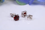 5 mm Round Garnet Cubic Zirconia set Stud Earrings, Made from Solid Cast Sterling Silver