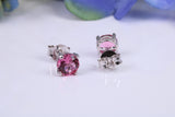5 mm Round Pink Sapphire Cubic Zirconia set Stud Earrings, Made from Solid Cast Sterling Silver