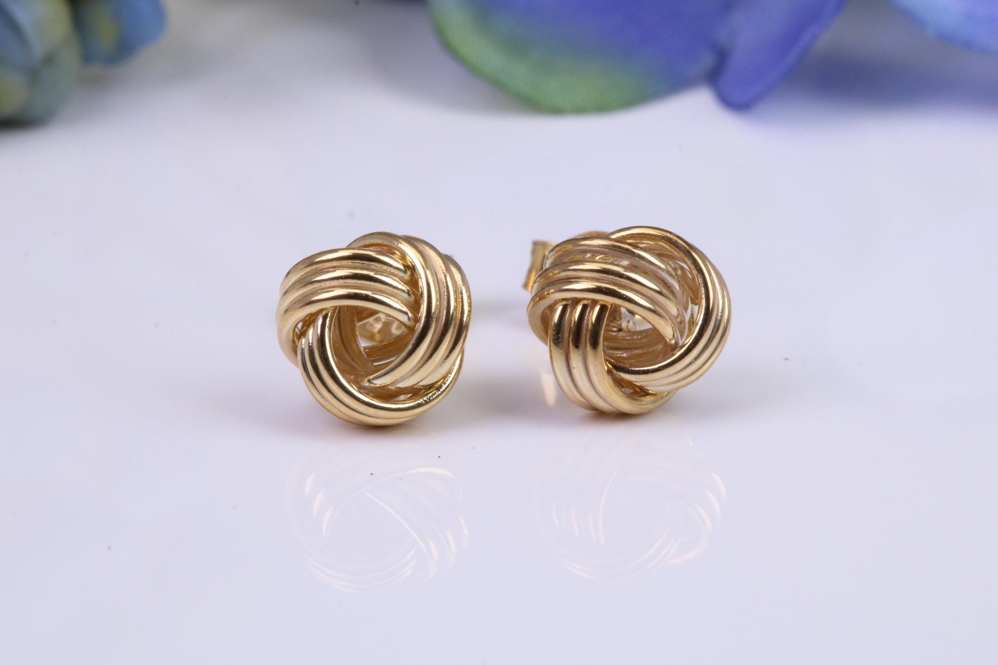8 mm Round Knotted Stud Earrings, Made from 925 Grade Sterling Silver and Yellow Gold Plated