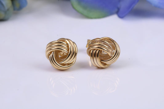 8 mm Round Knotted Stud Earrings, Made from 925 Grade Sterling Silver and Yellow Gold Plated