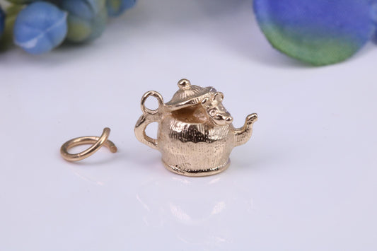 Mouse in Teapot Charm, Traditional Charm, Made From Solid Yellow Gold with British Hallmark, Complete with Attachment Link
