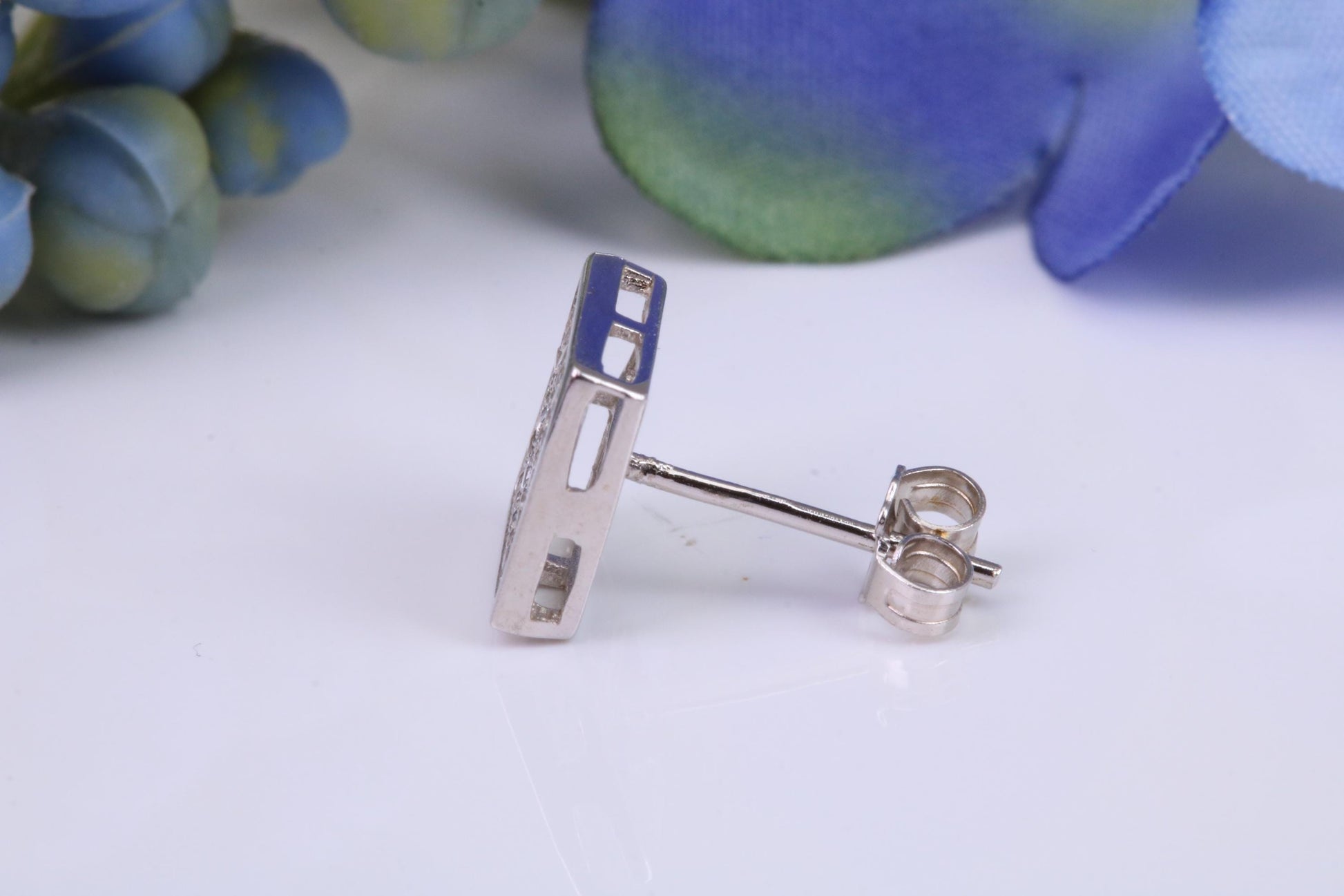 Mans Large 9 mm Square Diamond White Cubic Zirconia set Single Stud Earring, Made from Solid Cast Sterling Silver, Ideal for Gents