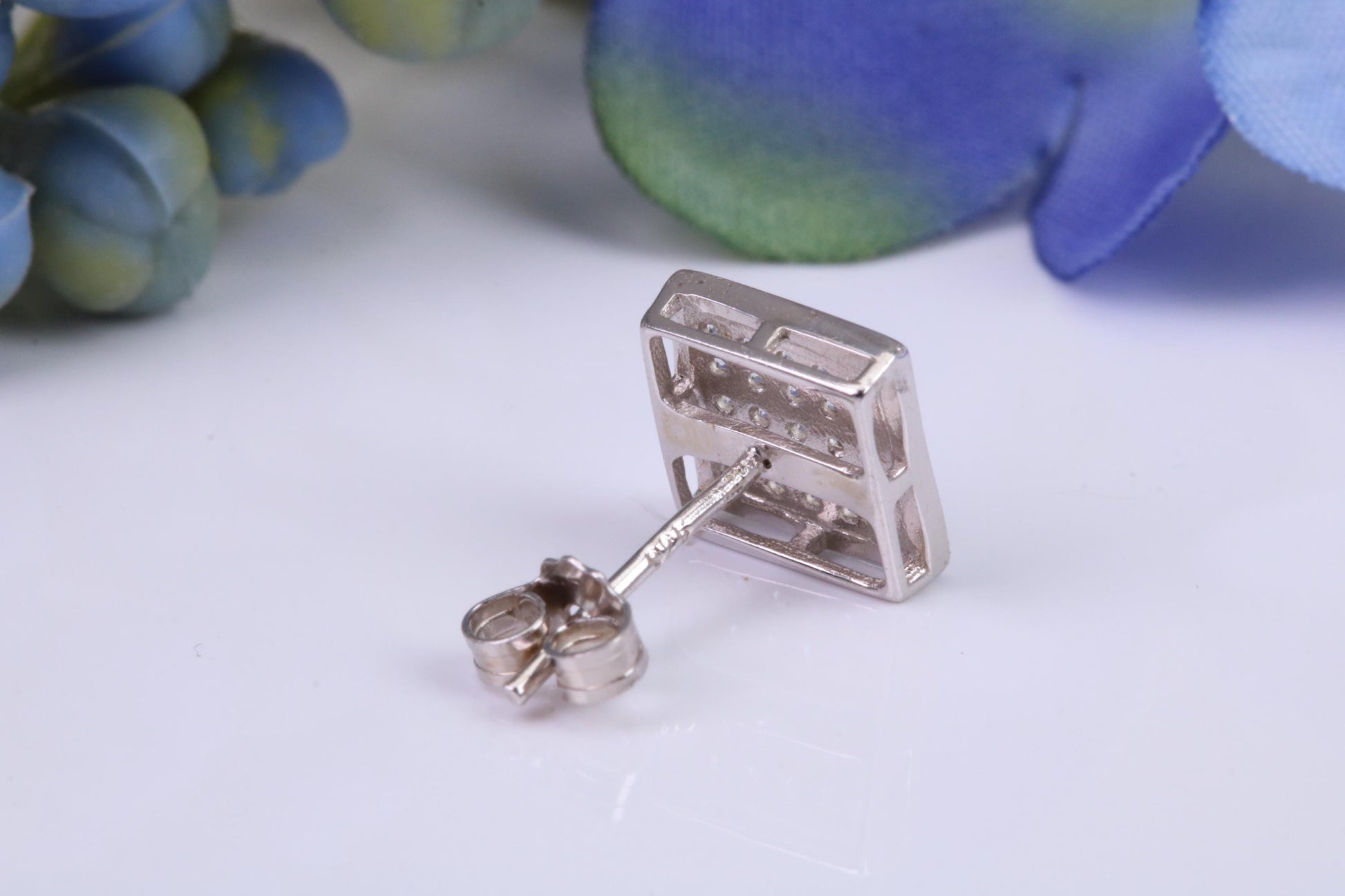 Mans Large 9 mm Square Diamond White Cubic Zirconia set Single Stud Earring, Made from Solid Cast Sterling Silver, Ideal for Gents