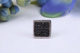 Mans Large 9 mm Square Black Diamond Cubic Zirconia set Single Stud Earring, Made from Solid Cast Sterling Silver, Ideal for Gents