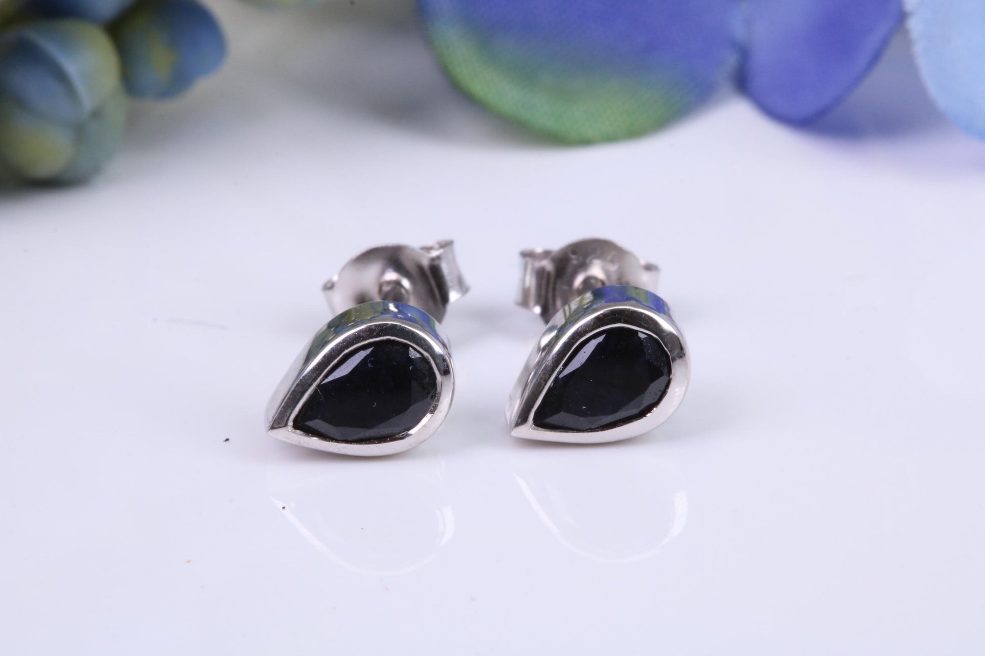 Black Teardrop cut Cubic Zirconia set Stud Earrings, Made from Solid Cast Sterling Silver