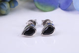 Black Teardrop cut Cubic Zirconia set Stud Earrings, Made from Solid Cast Sterling Silver