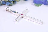 Natural Ruby set Very Large 50 mm Long Chunky Cross, Complete with Silver Chain, Made From Solid Cast Silver, British Hallmarked