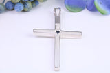 Natural Sapphire set Very Large 50 mm Long Chunky Cross, Complete with Silver Chain, Made From Solid Cast Silver, British Hallmarked