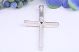 Natural Sapphire set Very Large 50 mm Long Chunky Cross, Complete with Silver Chain, Made From Solid Cast Silver, British Hallmarked