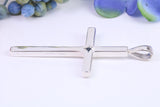 Natural Sapphire set Very Large 50 mm Long Chunky Cross, Complete with Silver Chain, Made From Solid Cast Silver, British Hallmarked
