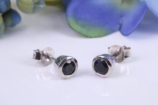 Black Round cut Cubic Zirconia set Stud Earrings, Made from Solid Cast Sterling Silver