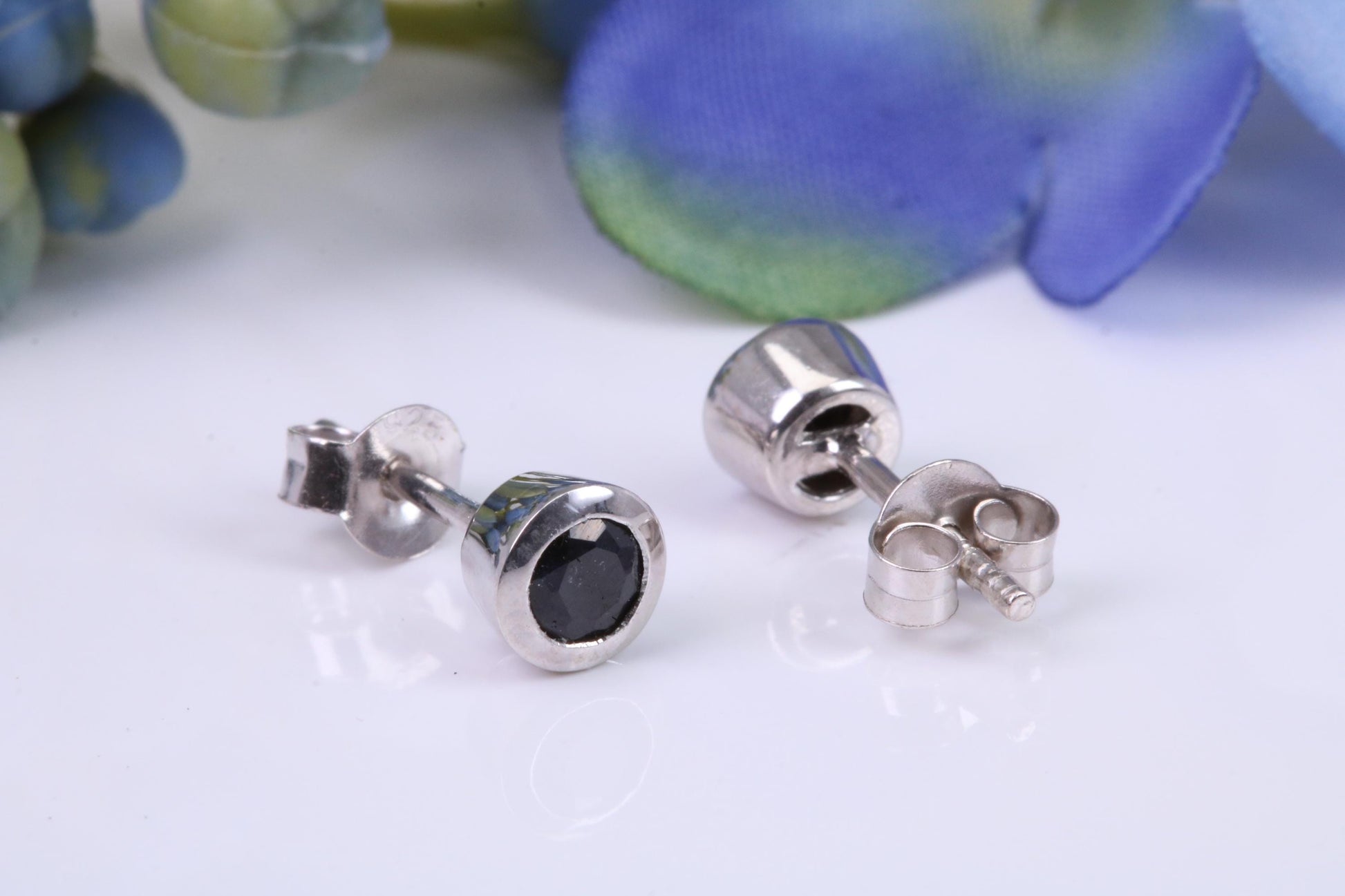 Black Round cut Cubic Zirconia set Stud Earrings, Made from Solid Cast Sterling Silver