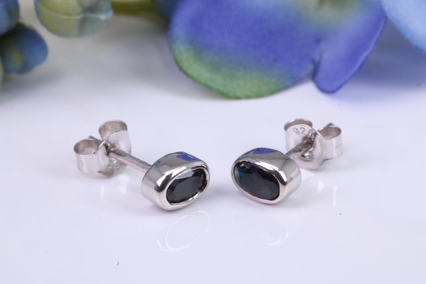 Black Oval cut Cubic Zirconia set Stud Earrings, Made from Solid Cast Sterling Silver