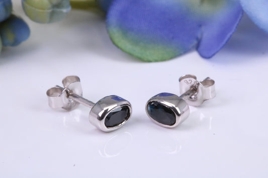 Black Oval cut Cubic Zirconia set Stud Earrings, Made from Solid Cast Sterling Silver