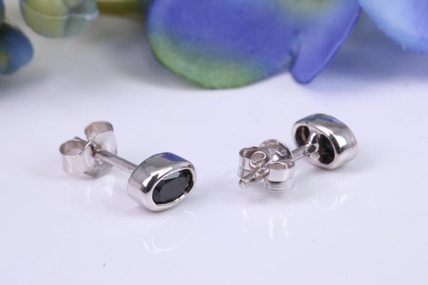 Black Oval cut Cubic Zirconia set Stud Earrings, Made from Solid Cast Sterling Silver