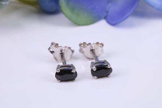 Black Oval cut Cubic Zirconia set Stud Earrings, Made from Solid Cast Sterling Silver