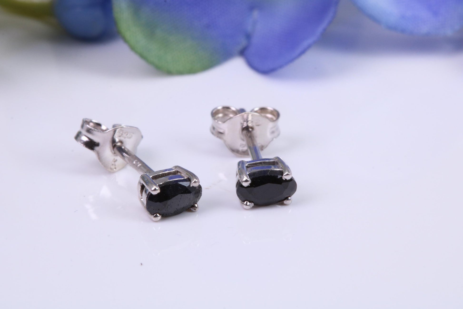 Black Oval cut Cubic Zirconia set Stud Earrings, Made from Solid Cast Sterling Silver
