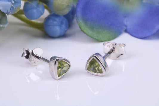 Real Trillion cut Peridot set Stud Earrings, Very Dressy, Made from Solid 925 Grade Sterling Silver