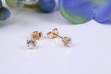 Small 3 mm Round Cubic Zirconia set Stud Earrings, Made from Solid 9ct Yellow Gold