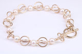 Stunning Natural Freshwater Pearl Bracelet set in Solid Yellow Gold, British Hallmarked