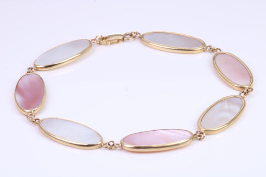 Stunning Mother of Pearl Bracelet set in Solid Yellow Gold, British Hallmarked