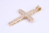 38 mm Long Yellow Gold Cubic Zirconia set Cross, British Hallmarked, Gold and Diamond Look