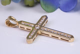 38 mm Long Yellow Gold Cubic Zirconia set Cross, British Hallmarked, Gold and Diamond Look