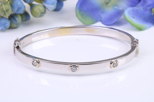 Natural Diamond set Childs White Gold 4 mm Wide Bangle, Hinged Opening