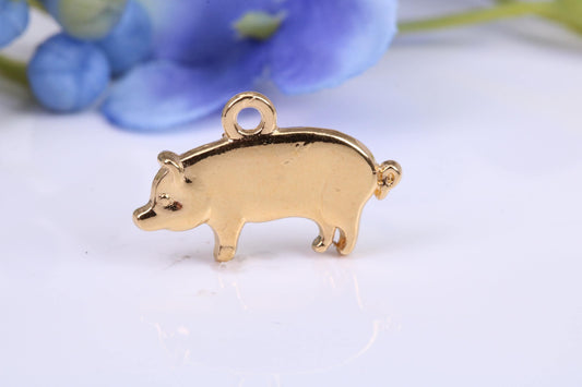 Pig Charm, Traditional Charm, Made from Solid Yellow Gold, British Hallmarked, Complete with Attachment Link