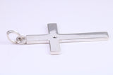 Very Large 60 mm Long Chunky Cross set with Natural Square cut Sapphire, Made From Solid Cast Silver, Complete with Belcher Chain