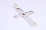 Very Large 60 mm Long Chunky Cross set with Natural Square cut Ruby, Made From Solid Cast Silver, British Hallmarked