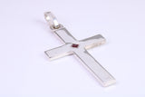Very Large 60 mm Long Chunky Cross set with Natural Square cut Ruby, Made From Solid Cast Silver, British Hallmarked