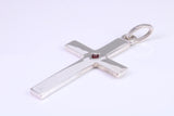 Very Large 60 mm Long Chunky Cross set with Natural Square cut Ruby, Made From Solid Cast Silver, British Hallmarked