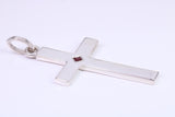 Very Large 60 mm Long Chunky Cross set with Natural Square cut Ruby, Made From Solid Cast Silver, British Hallmarked