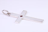 Very Large 60 mm Long Chunky Cross set with Natural Square cut Ruby, Made From Solid Cast Silver, British Hallmarked