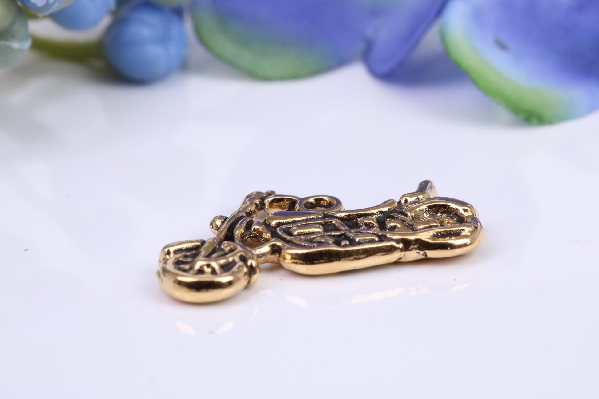 Motorbike Charm, Made from Solid Cast Yellow Gold, British Hallmarked, Complete with Attachment Link