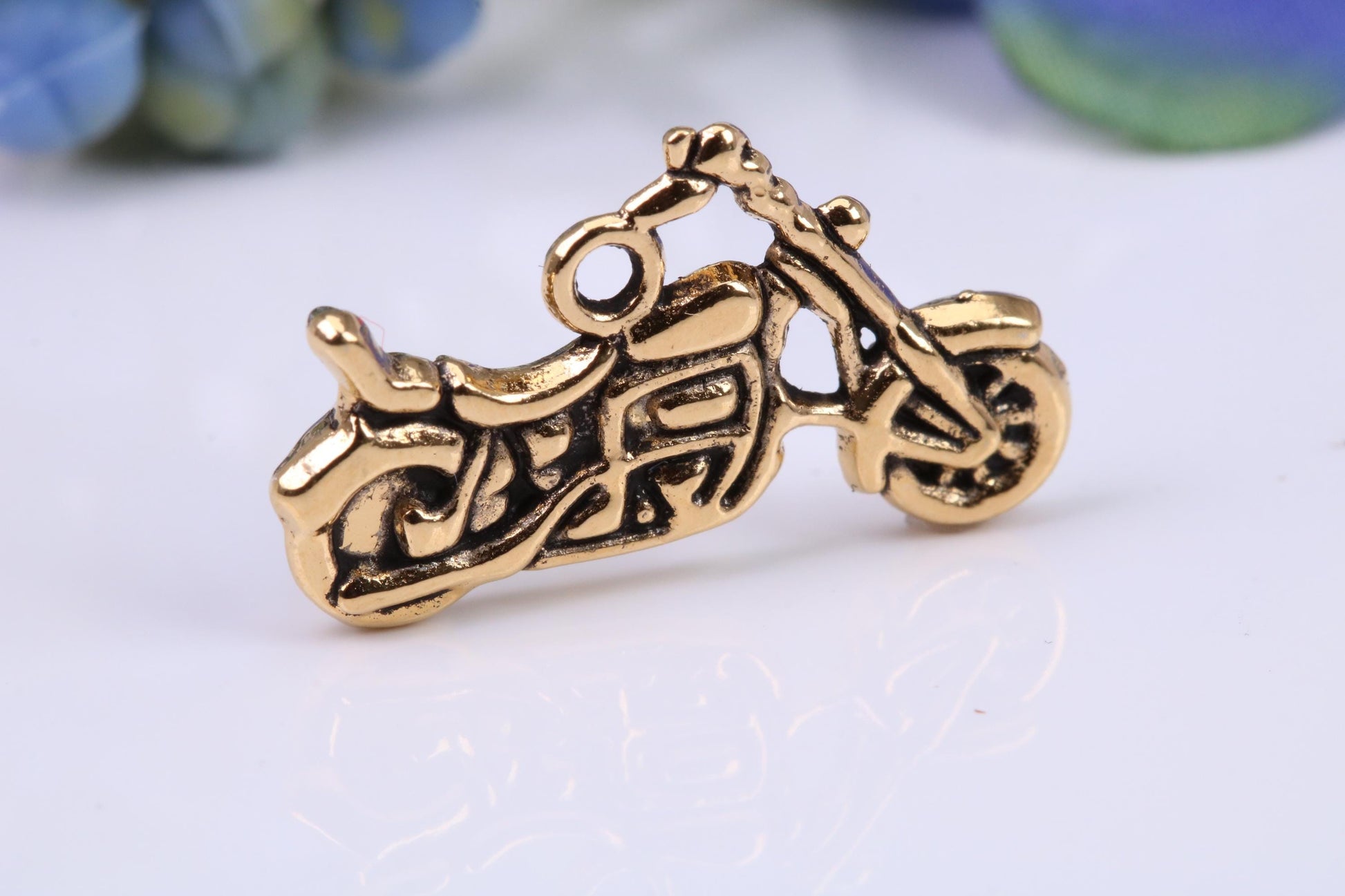 Motorbike Charm, Made from Solid Cast Yellow Gold, British Hallmarked, Complete with Attachment Link