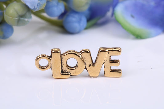 Love Charm, Made from Solid Cast Yellow Gold, British Hallmarked, Complete with Attachment Link