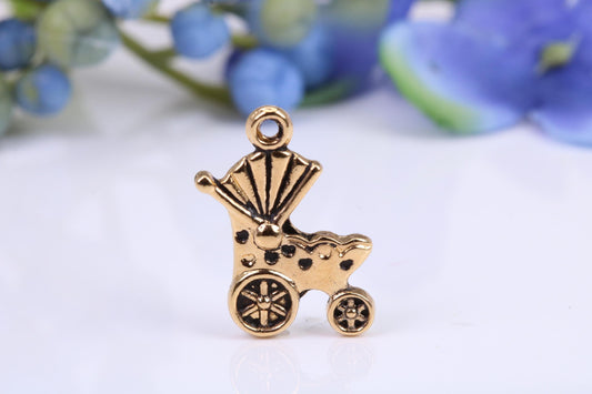 Baby Pram Charm, Traditional Charm, Made from Solid Cast Yellow Gold, British Hallmarked