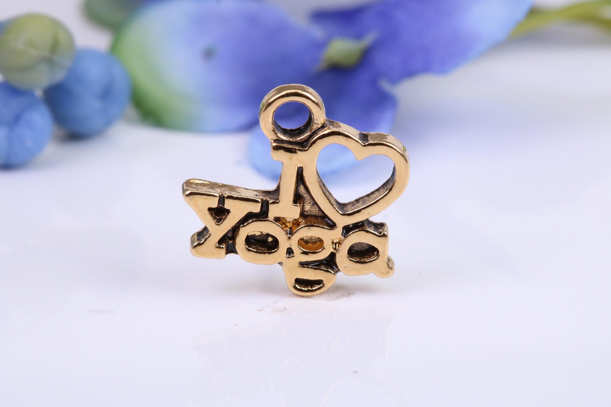 I Love Yoga Charm, Traditional Charm, Made from Solid Cast Yellow Gold, British Hallmarked