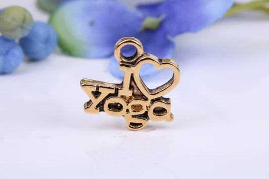 I Love Yoga Charm, Traditional Charm, Made from Solid Cast Yellow Gold, British Hallmarked