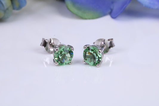 5 mm Round Peridot Green Cubic Zirconia set Stud Earrings, Made from Solid Cast Sterling Silver