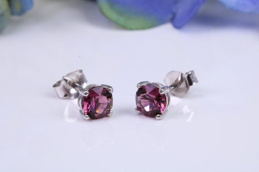 5 mm Round Hessonite Garnet Cubic Zirconia set Stud Earrings, Made from Solid Cast Sterling Silver