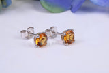 5 mm Round Citrine Cubic Zirconia set Stud Earrings, Made from Solid Cast Sterling Silver